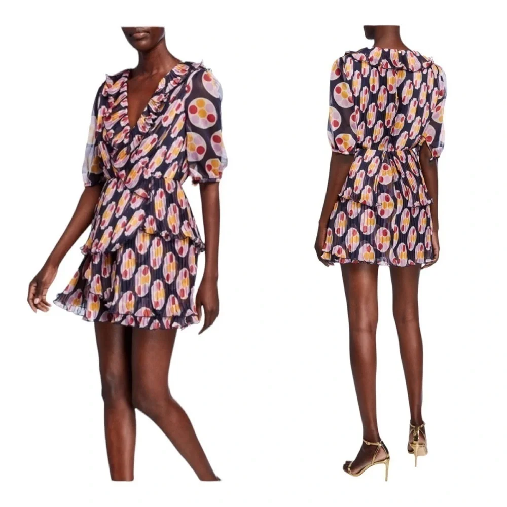 Talulah Anthro Bisous Ruffle Printed Mini Dress Purple Multicolor XS